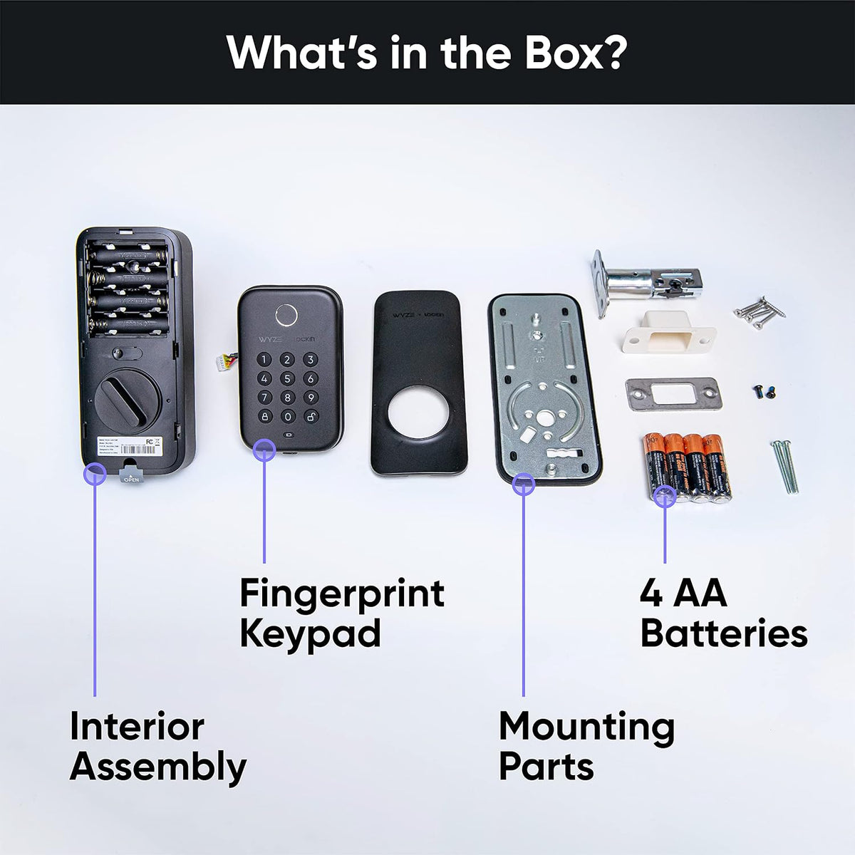wyze auto-lock bolt, fingerprint keyless entry door smart, package contents