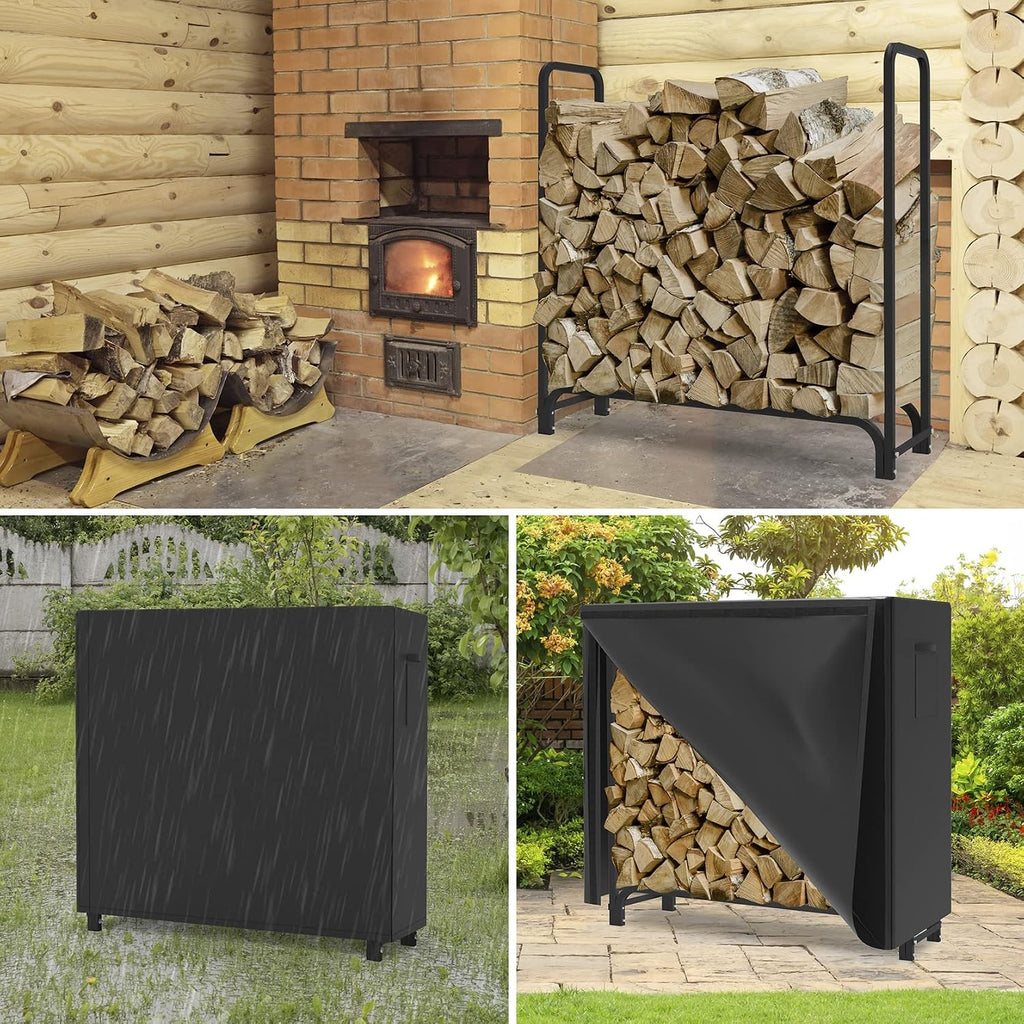 WALMANN 4ft Firewood Log Rack with Cover Outdoor, Heavy Duty Firewood Rack