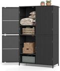 Tangkula Rattan Outdoor Storage Cabinet, Patiojoy Outdoor Cabinet with 2 Adjustable Shelves, 4 Doors, Patio Storage Deck Box Table for Patio Garden Poolside