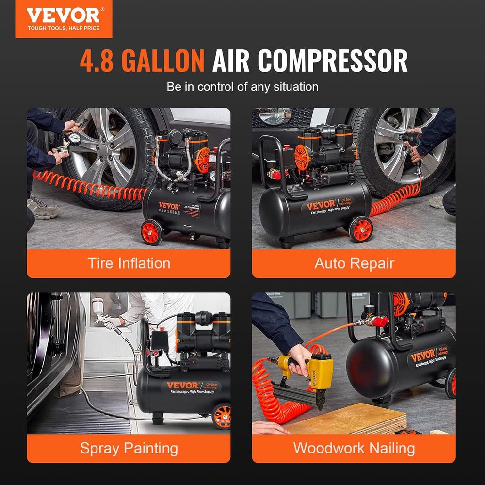VEVOR 4.8 Gallon Air Compressor, 1.2HP 2.2 CFM@90PSI Oil Free Air Compressor ...