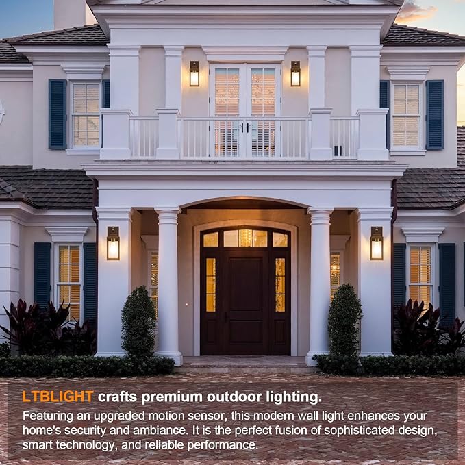 LTBLIGHT 2-Pack Motion Sensor Porch Lights Outdoor, Farmhouse Brown Dusk to