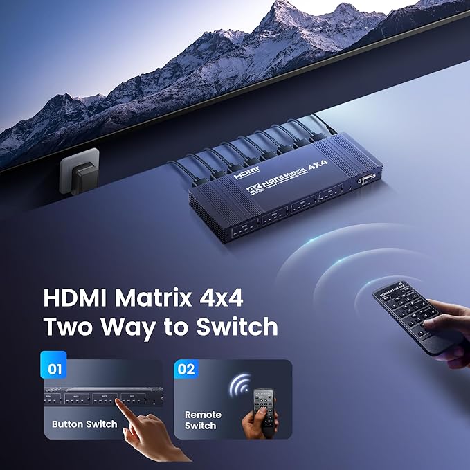 4x4 HDMI Matrix Switch 4K 30Hz, 4 in 4 Out HDMI Switch