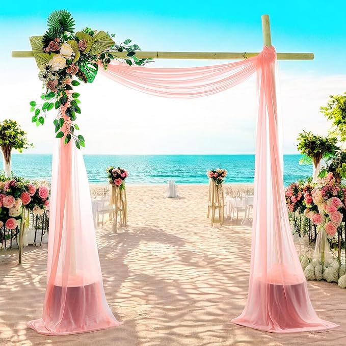 MDS Halloween Chiffon Draping Fabric - 2 Panel, 30" Wide x 50ft Long - Sheer Spooky Arbor & Canopy Drapery for Haunted House Backdrops, Party Ceilings, DIY Costumes & Themed Events - Peach (Pack of 2)