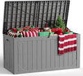 Outdoor Storage Box, 98 Gallon Deck Box, Outdoor Storage Bench, Waterproof Resin Storage Bench with Lockable Lid, Patio Furniture Cushions & Garden Tools Storage, UV Resistant (Gray)