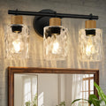 MOKATNG Bathroom Light Fixtures, 3-Light Coastal Vanity Lights with Crystal Glass Shade, Black Bathroom Wall Lamp for Mirror Kitchen Hallway Cabinet