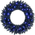Goplus 24" Black Christmas Wreath with 35 Purple LED Lights, for Halloween