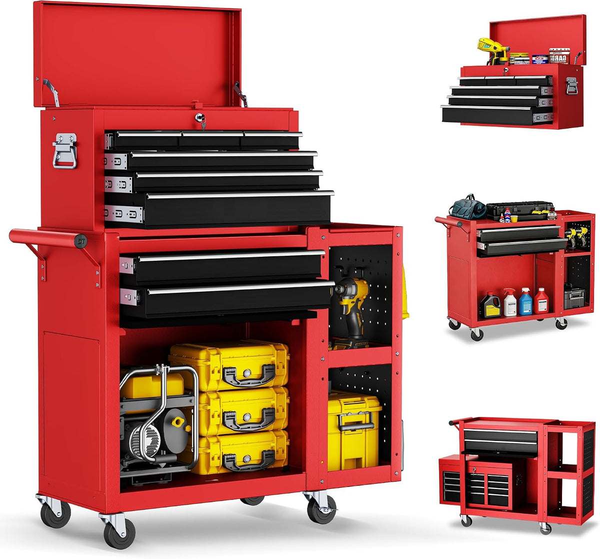 8 Drawer Rolling Tool Chest, 3-in-1 Assembled Tool Cabinet
