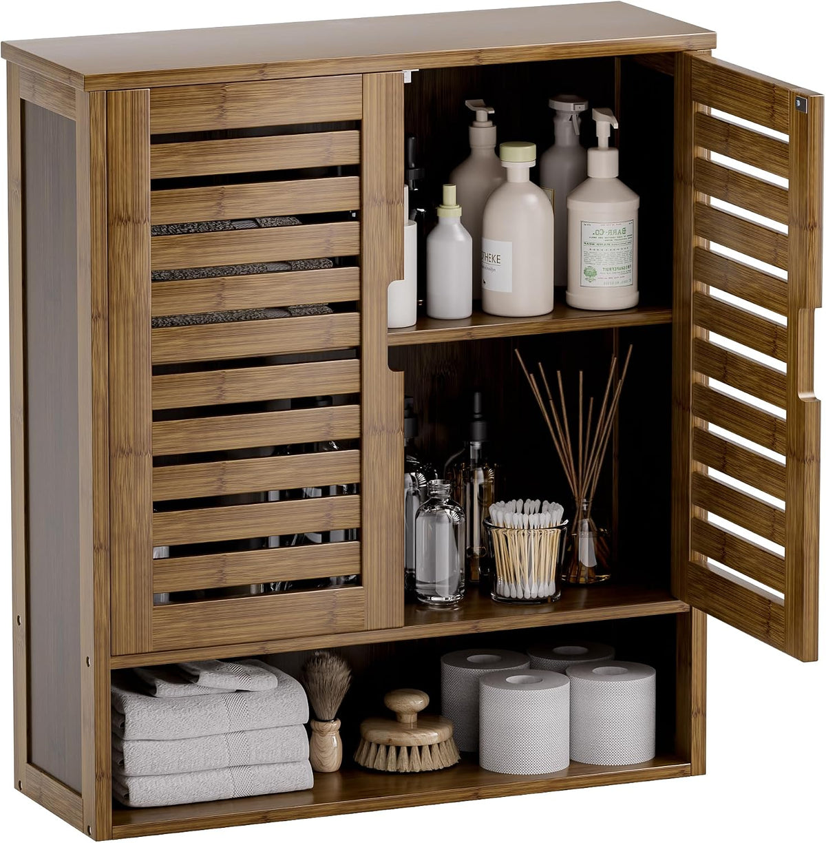 SMIBUY Bathroom Cabinet Wall Mounted, Bamboo Over-The-Toilet Storage Organizer
