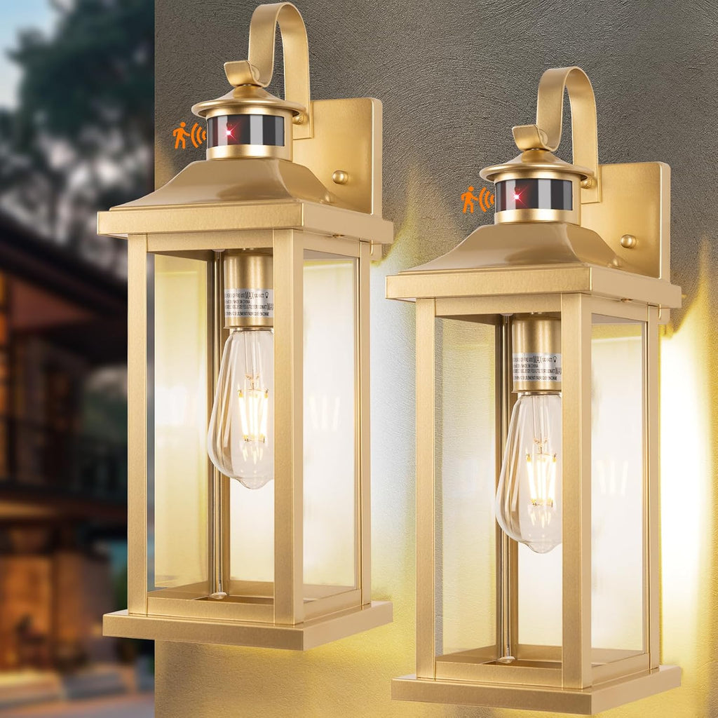 Roravilila 2-Pack Gold Dusk to Dawn Motion Sensor Lights 18 Inch, Large Outdoor