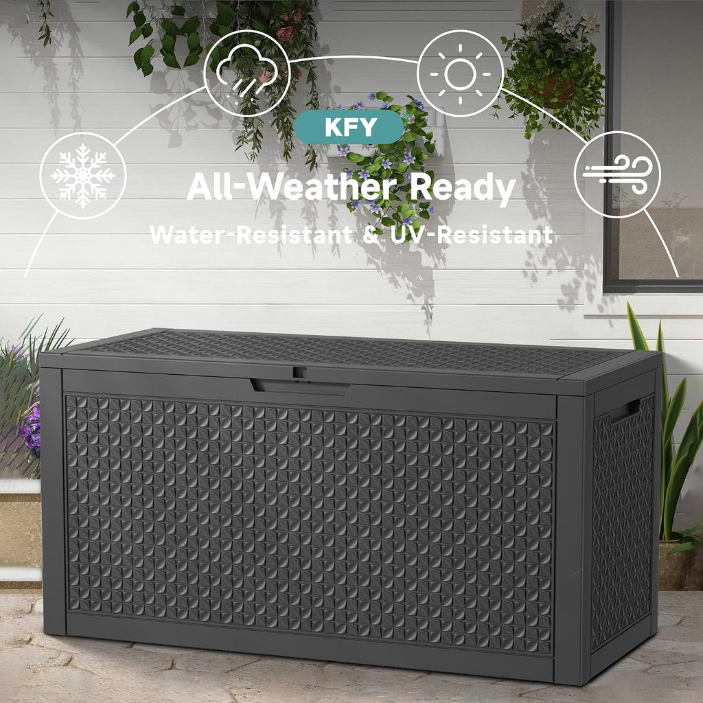 101 gallon waterproof outdoor storage box, uv resistant, side view