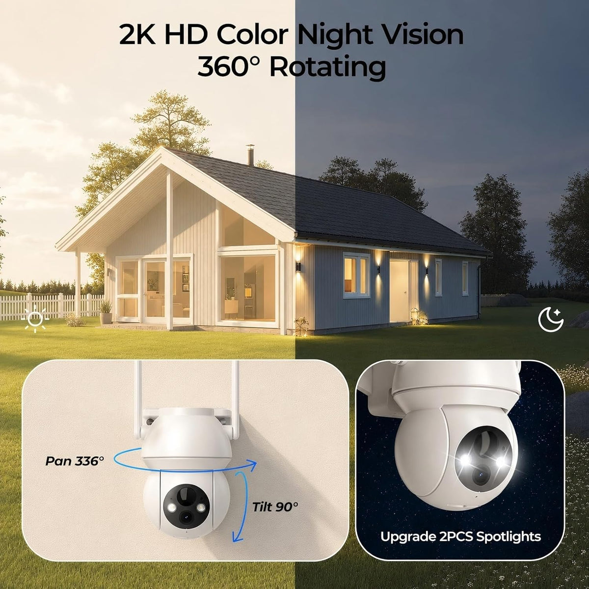 2k solar security cameras wireless outdoor, 2.4ghz wifi, close-up detail