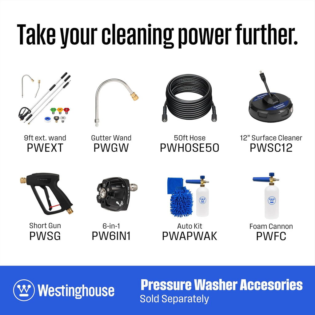 Westinghouse ePX3100s Electric Pressure Washer, 2100 Max PSI 1.76 Max GPM with Foam Cannon and Turbo Nozzle, for Cars/Fences/Driveways/Home/Patios