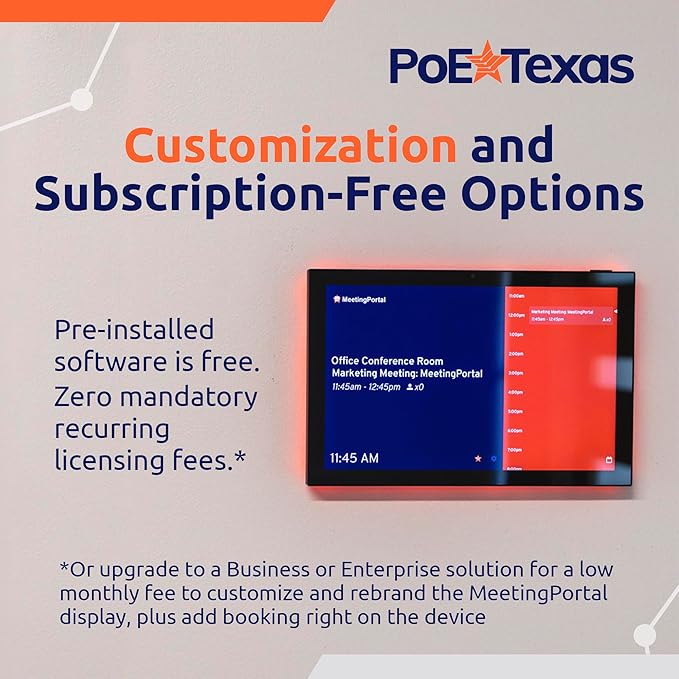 PoE Texas Low Profile 10-Inch Touchscreen Conference Room Scheduler PoE Tablet