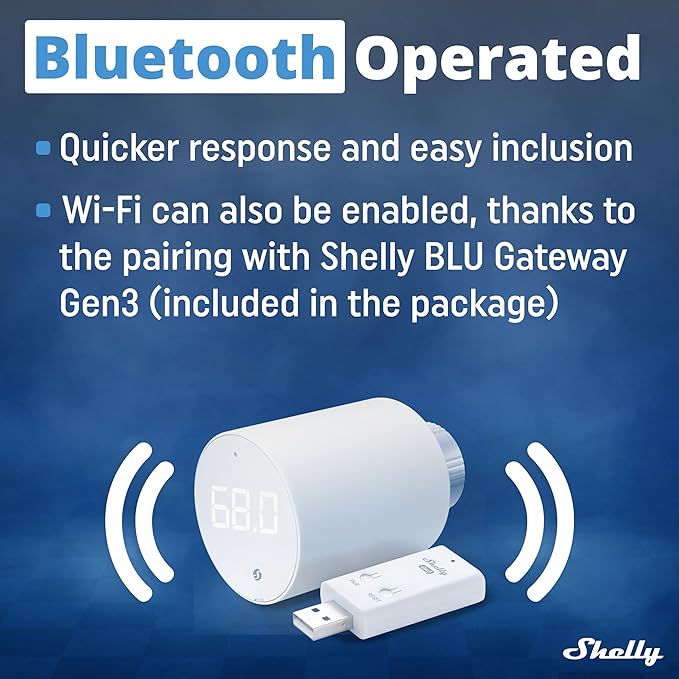Shelly Blu TRV & Blu Gateway Gen3, Smart Thermostatic Radiator Valve,