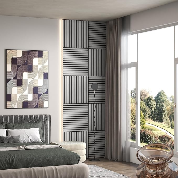 HOMCOM 4 Pack 3D Acoustic Panels, Wood Slat Wall Paneling