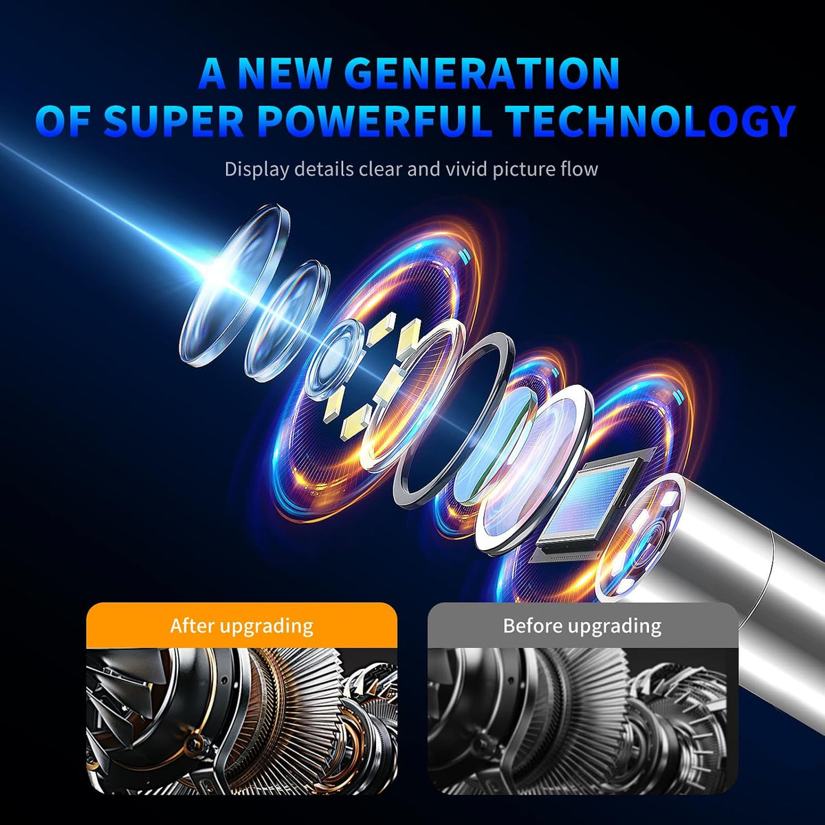 dual lens articulating borescope camera with light,6.2mm industrial showing dimensions