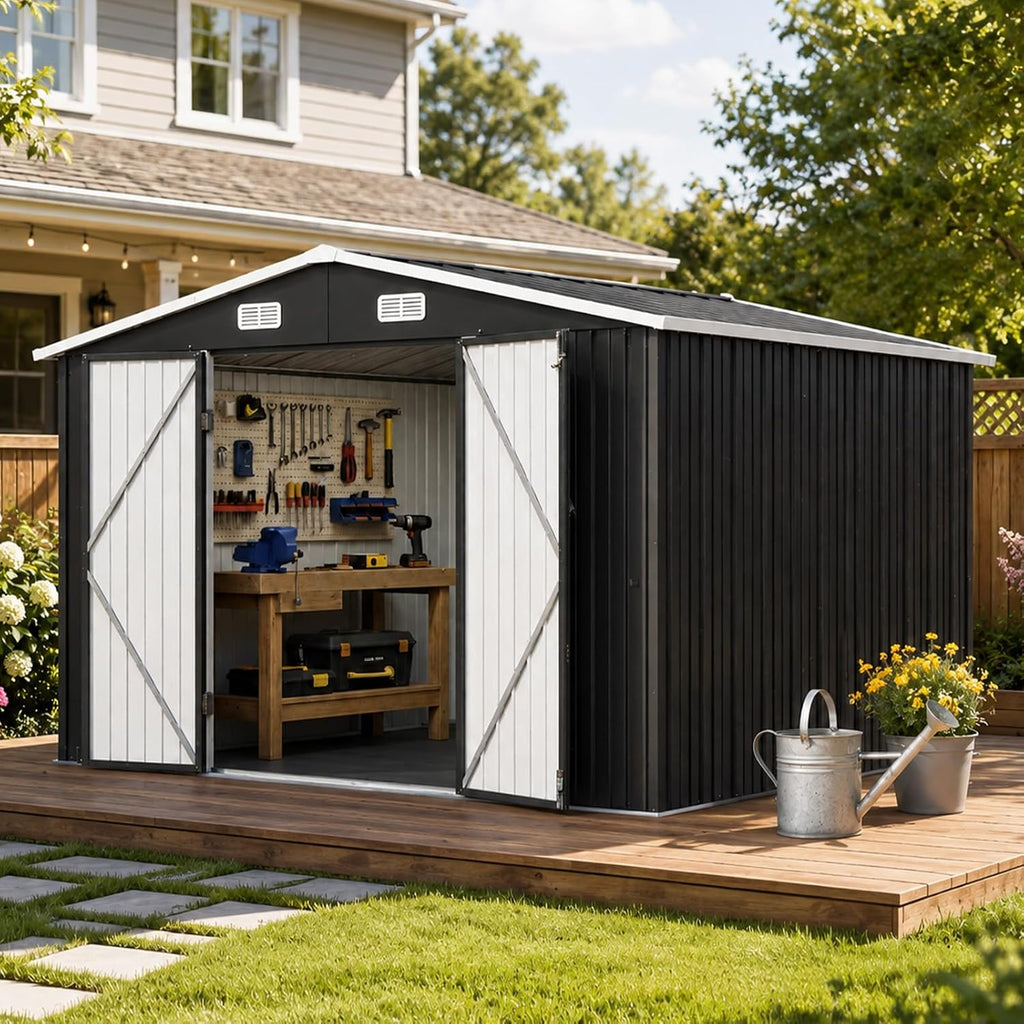 Aoxun 10x12 FT Shed Outdoor Storage Shed with Floor Black