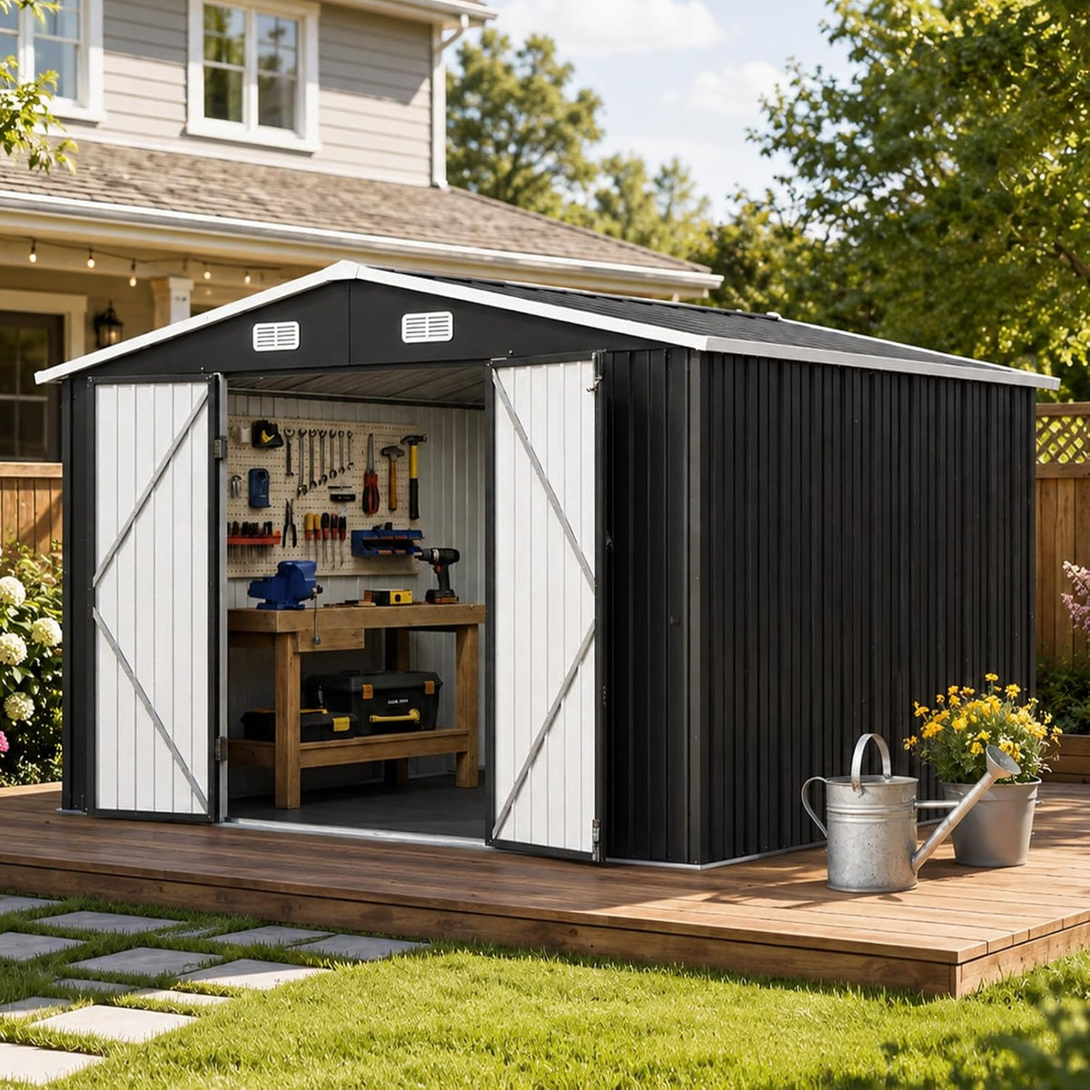 Aoxun 10x12 FT Shed Outdoor Storage Shed with Floor Black