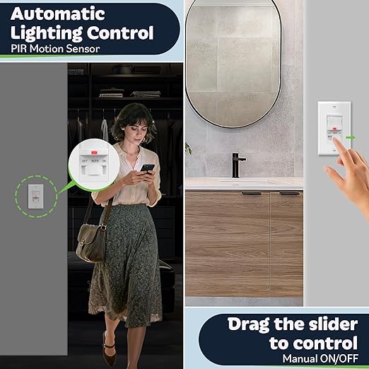 TOPGREENER Occupancy/Vacancy PIR Motion Sensor Light Switch, CDS Sensor (4 Pack)