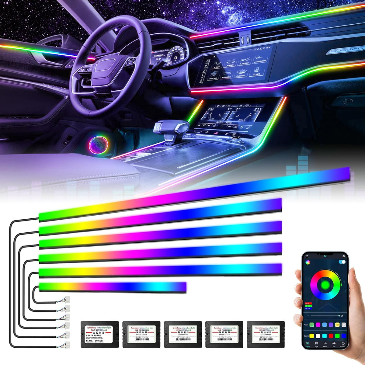 Dreamcolor Acrylic Interior Car Lights, AMKI Car LED Strip Light