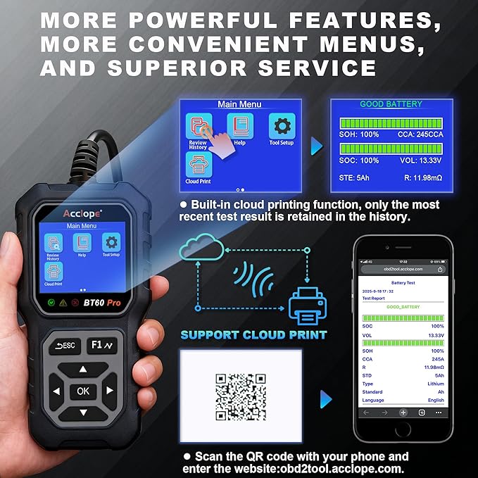 Acclope BT60 Pro Car Battery Tester, Digital Analyzer