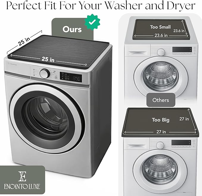 2 PC Washer and Dryer Topper Protector Mat 25"x25", Laundry Washing Machine Top