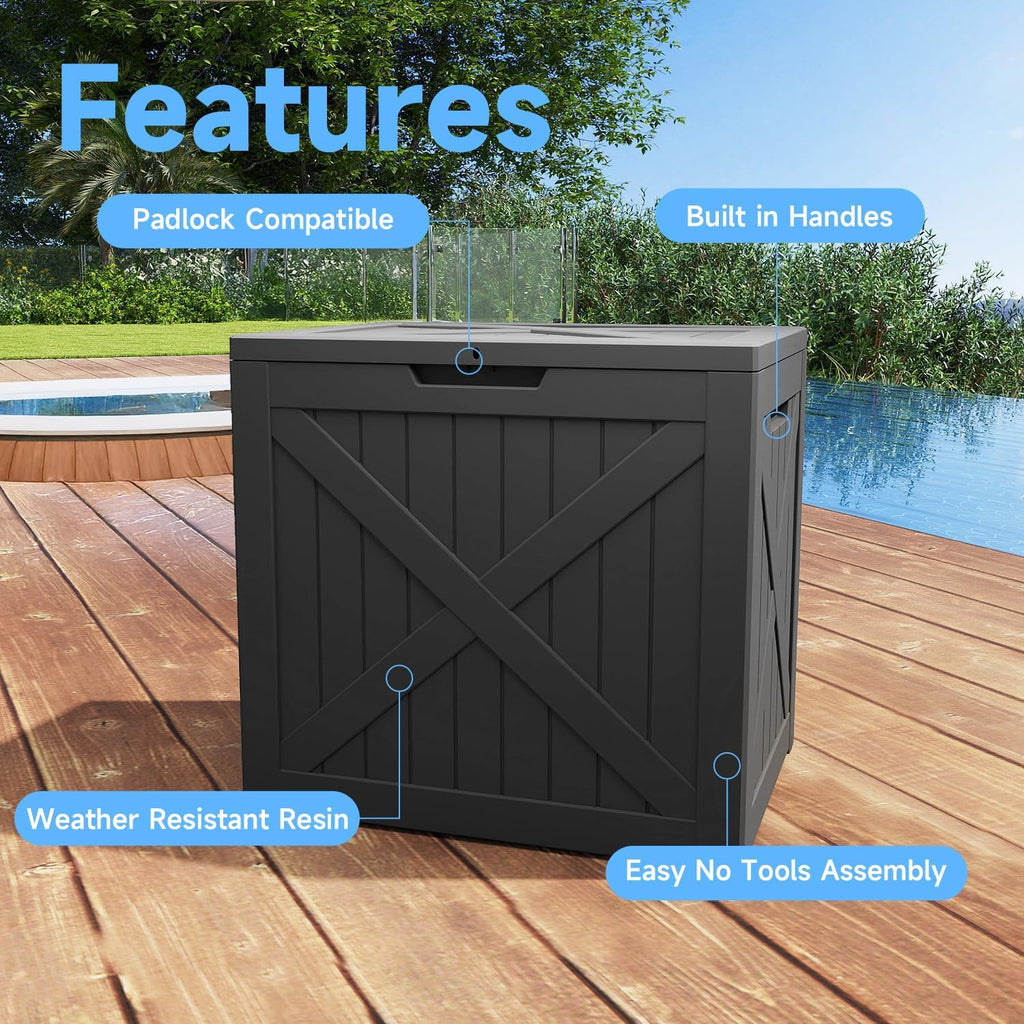 deck box large outdoor storage for patio furniture shown in use