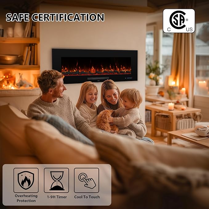42" Electric Fireplace Inserts, Recessed & Wall Mounted Fireplace Heater