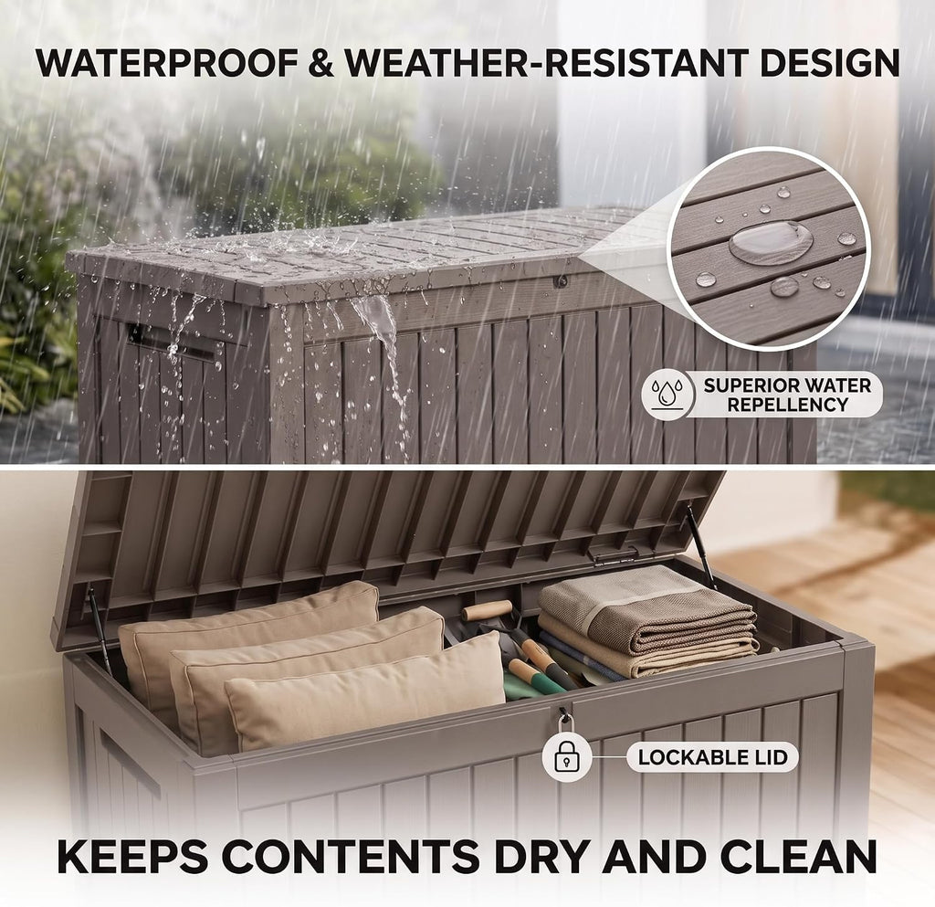 320 gallon extra-large outdoor storage box, waterproof lockable, close-up detail