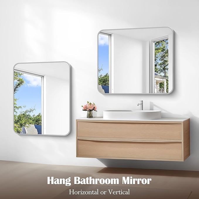 Silver Bathroom Mirror, 30 x 36 Inch Metal Framed Silver Rectangle Mirror