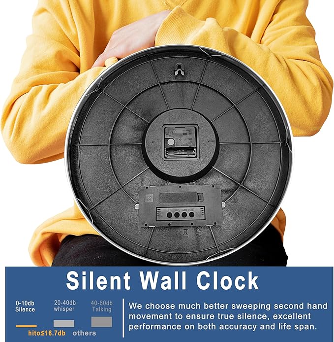HITO 16 Inch Silent Wall Clock Battery Operated