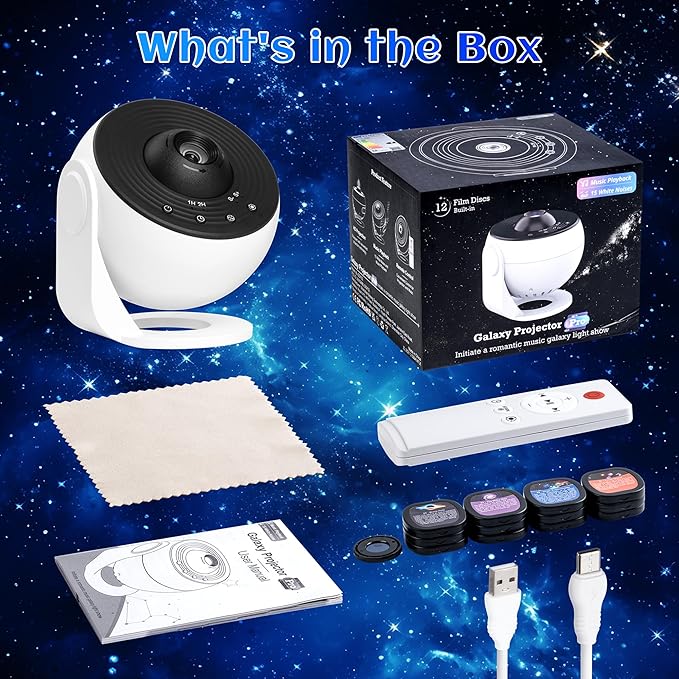 Galaxy Projector for Bedroom Pro Version, HD 12 in 1 Film Discs Star Projector