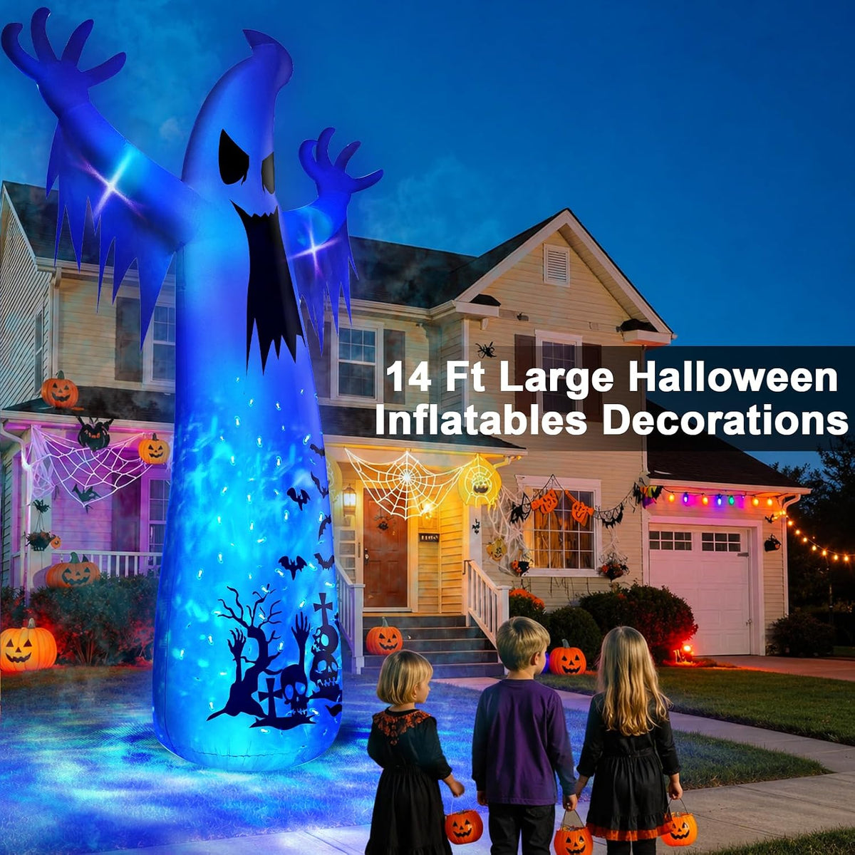 14 Ft Giant Halloween Inflatable Ghost Decorations Outdoor with Flame Light