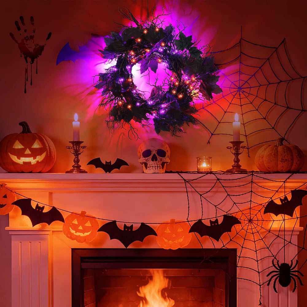 9 Ft 66 LED Willow Vine Twig Decor Black Halloween Garland with Orange Purple...