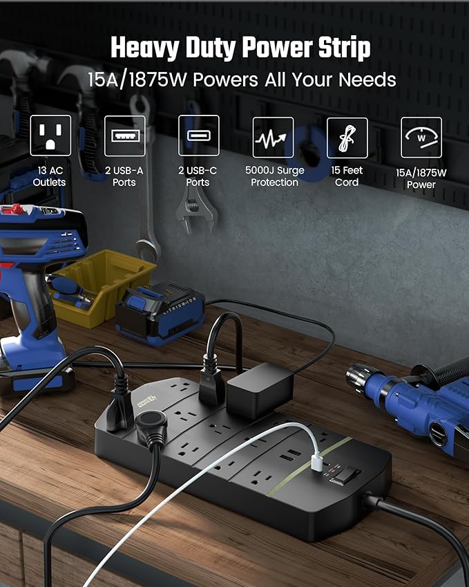 Power Strip, SUPERDANNY 5000 Joules Surge Protector