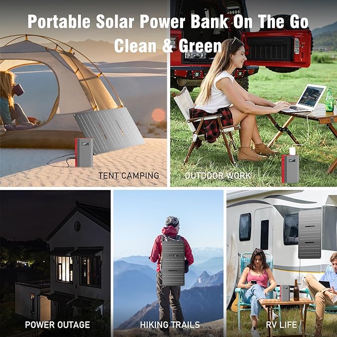 Portable Solar Power Bank with AC Outlet 65W 110V External Battery Pack