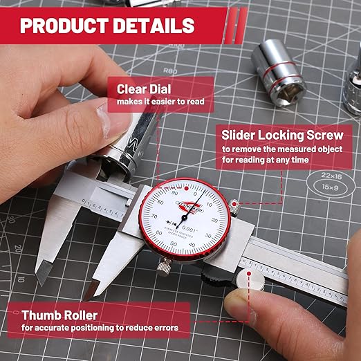 Standard Gage 0-6" Range SAE Dial Caliper Measuring Tool, Analog Precision