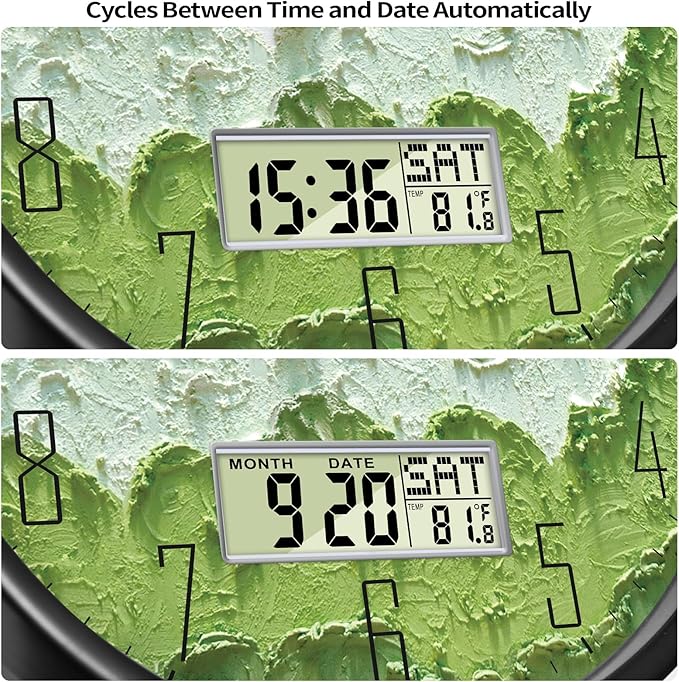 SCOAGE Modern Wall Clock with Temperature Green Forest Large Display