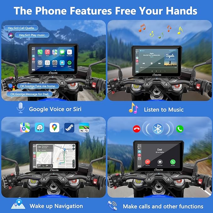 CARPURIDE W702BS PRO for BMW Motorcycle CarPlay & Android Auto Dual Bluetooth