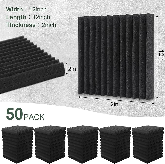 50 Pack Acoustic Foam Panels, Soundproof Wedges Panels