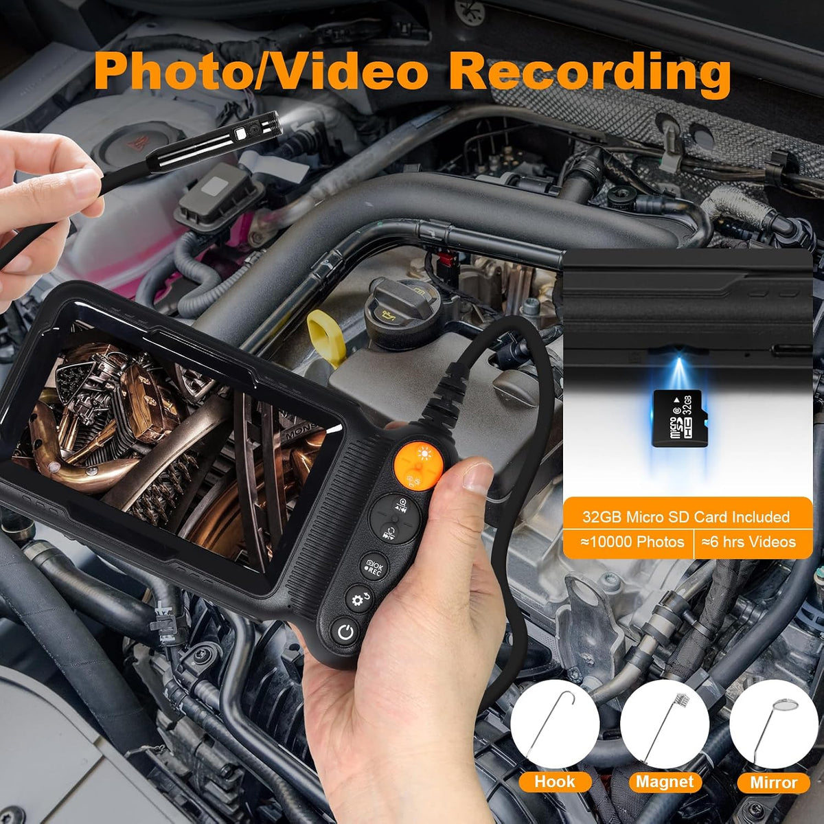dual-lens industrial borescope camera with 5 inch ips, package contents