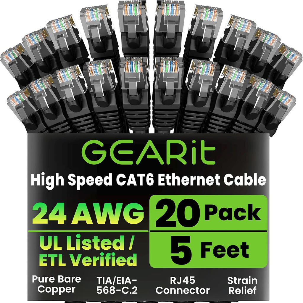 GEARit Cat 6 Ethernet Cable Pack (20-Pack)
