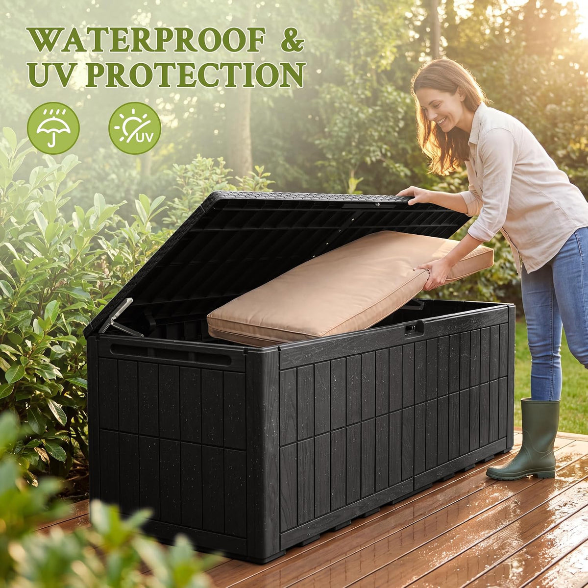 flamaker 180 gallon large outdoor storage box waterproof, close-up detail