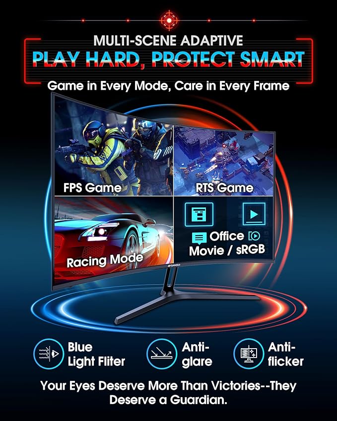SANSUI 27 Inch Curved 240Hz Gaming Monitor FHD 1080P, 1500R Curve Computer