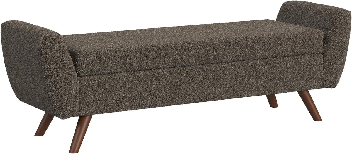 HomePop 60" Modern Storage Bench with Wood Legs - Dark Brown Boucle