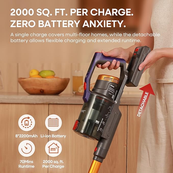 KIPMAX Cordless Vacuum Cleaner, 50KPa 550W Stick Vacuum