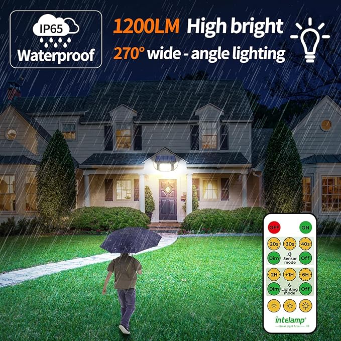 intelamp Solar Flood Lights Outdoor Waterproof, 6000mAh 1200LM Solar Powered
