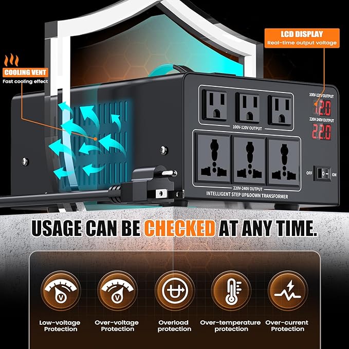 6000W Voltage Converter Transformer Step Up 110V/120V to220V/240V or Step Down