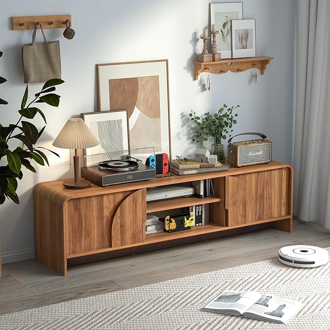 BERRYMERRY 63'' TV Stand for Up to 75" TVs, MCM TV Console Table