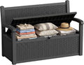80 Gallon Storage Bench Deck Box Resin Patio Furniture with Armrest, Waterproof and UV Resistant Lockable for Patio Furniture, Garden Decor and Outdoor Seating for Cushions, Garden Tools,Black